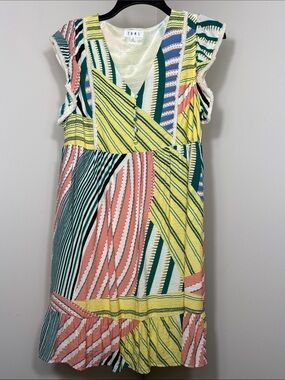 THML Yellow Green Pink Striped Mini Dress